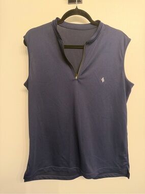 Sleeveless Navy Performance Zip Polo Top